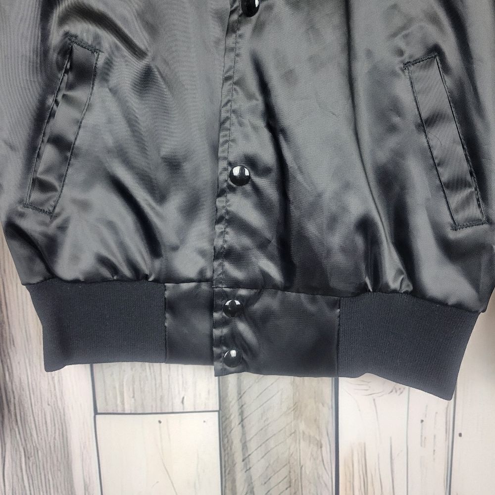 Vintage Black Satin Bomber Jacket "Birch" size Youth Large West Ark - Picture 4 of 8